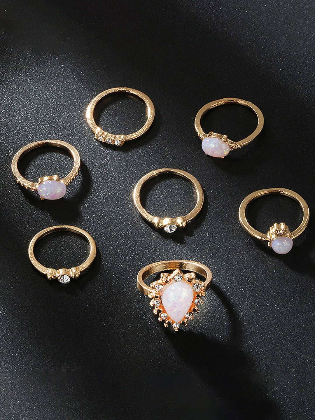 

Sukkhi Set Of 7 Gold-Plated Stone Studded Finger Rings