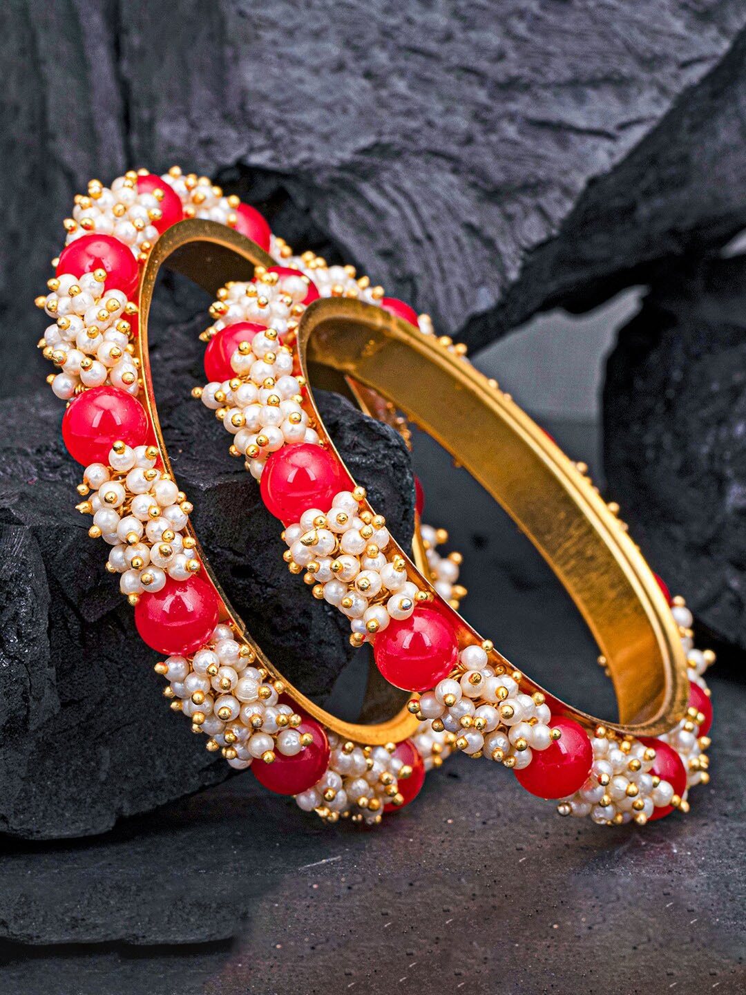 

Sukkhi Set Of 2 Gold-Plated Pearl Beaded Bangles