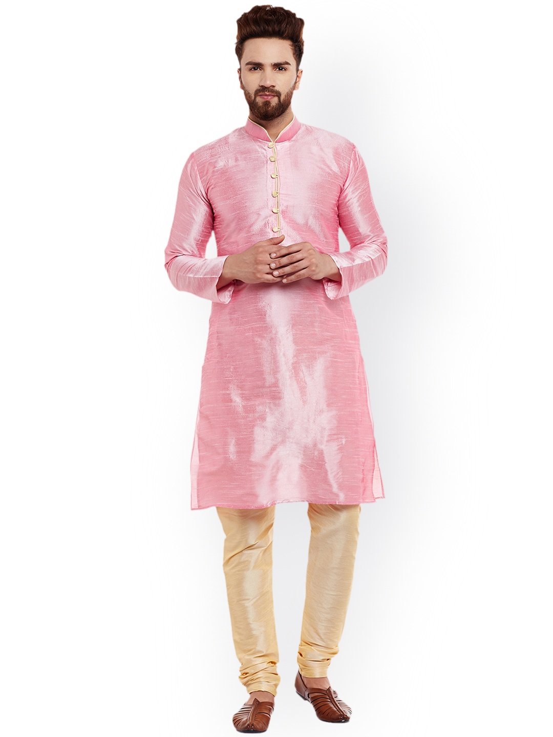 

SOJANYA Men Pink Solid Straight Kurta