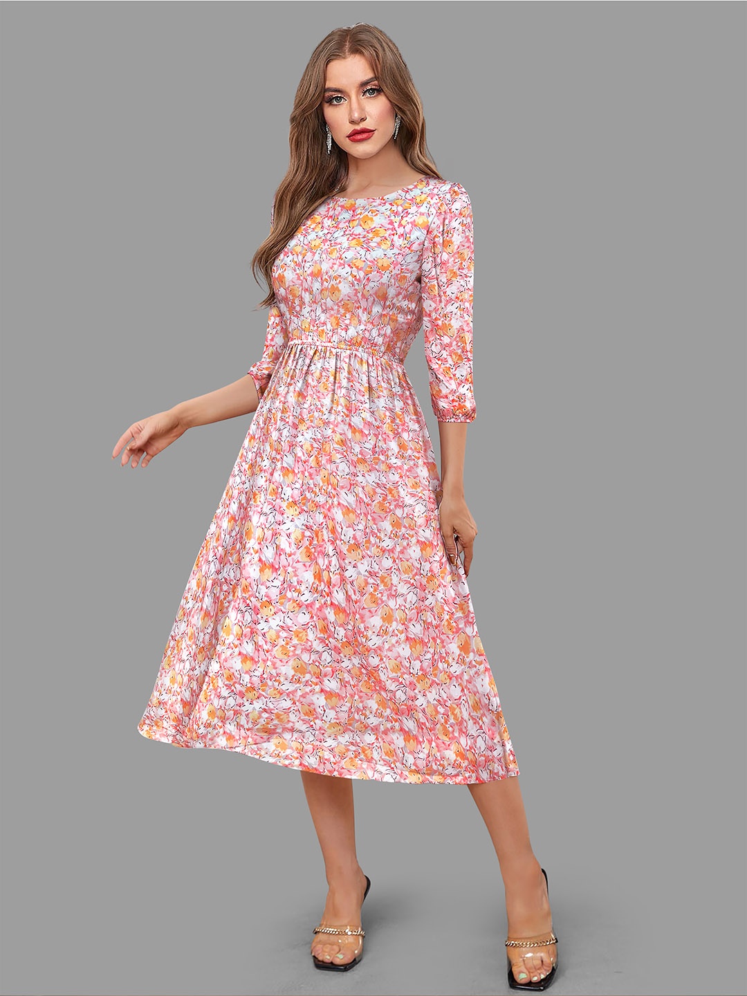 

KERI PERRY Floral Print Georgette Fit & Flare Midi Dress, White