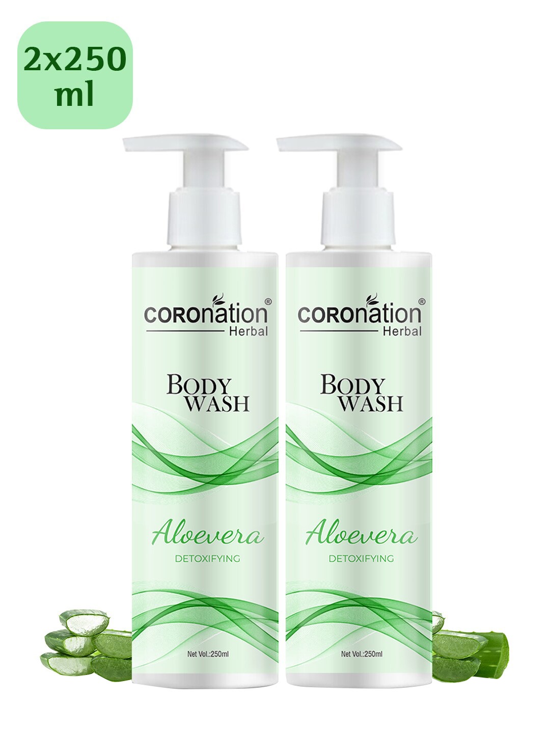 

COROnation Herbal Set of 2 Aloevera Detoxifying Body Wash with Neem - 250 ml each, Green