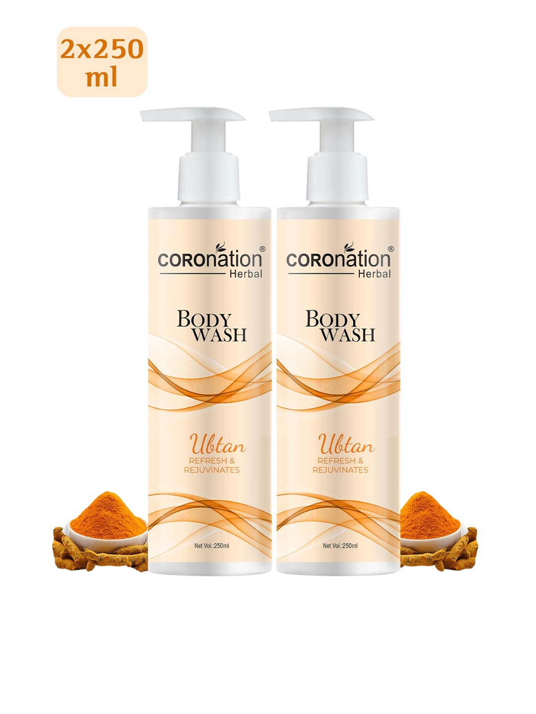 

COROnation Herbal Set of 2 Ubtan Refresh & Rejuvenate Body Wash with Turmeric - 250ml each, Beige