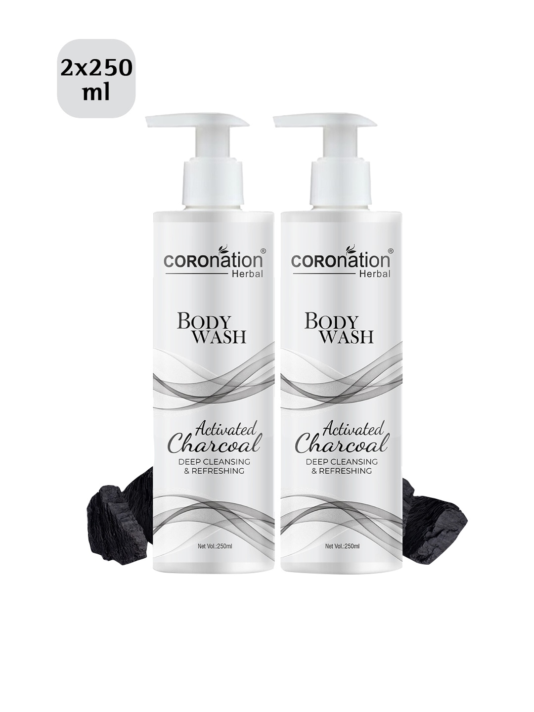 

COROnation Herbal Set Of 2 Activated Charcoal Body Wash 250ml Each, Brown