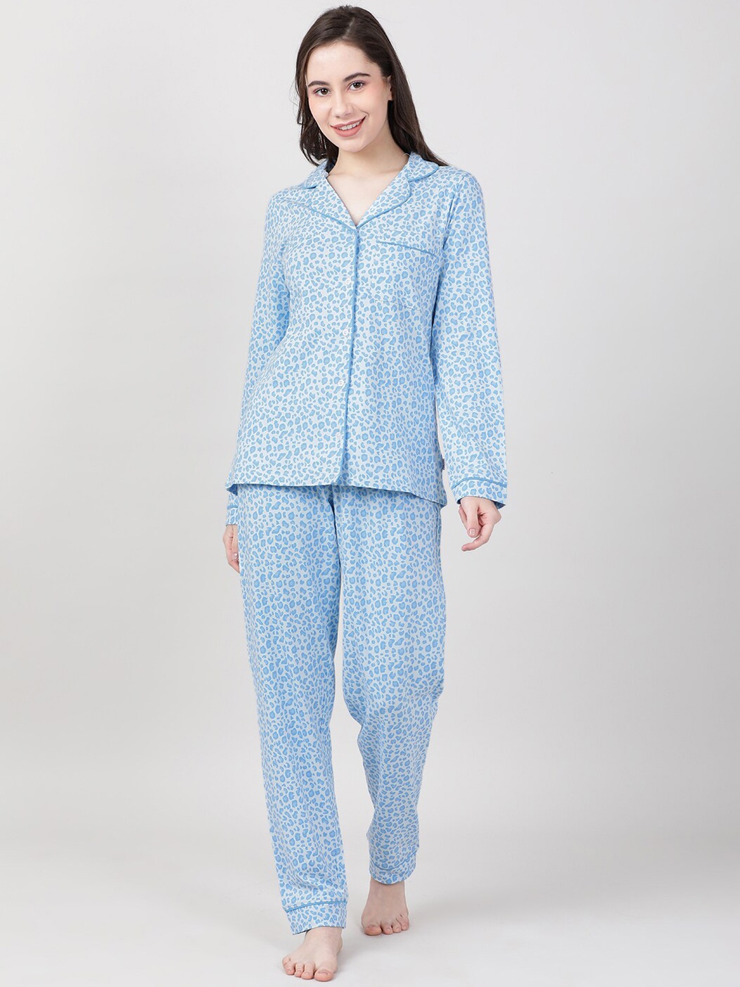 

mackly Animal Printed Night Suit, Blue