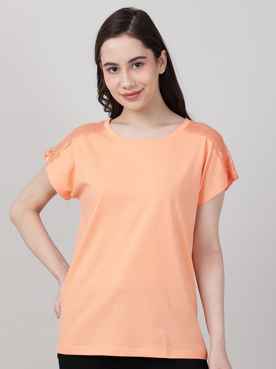 

mackly Extended Sleeves Pure Cotton T-shirt, Coral