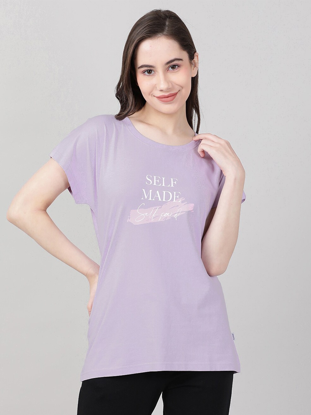 

mackly Typography Extended Sleeves Pure Cotton T-shirt, Lavender