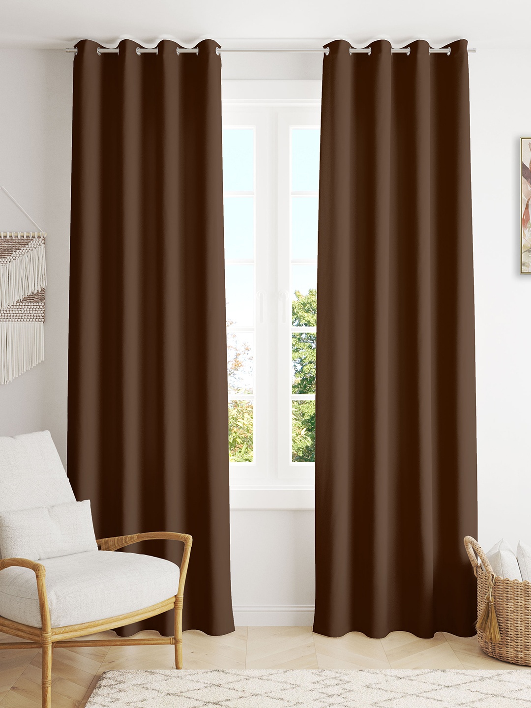 HOMEMONDE Brown 2 Pieces Black Out Door Curtains