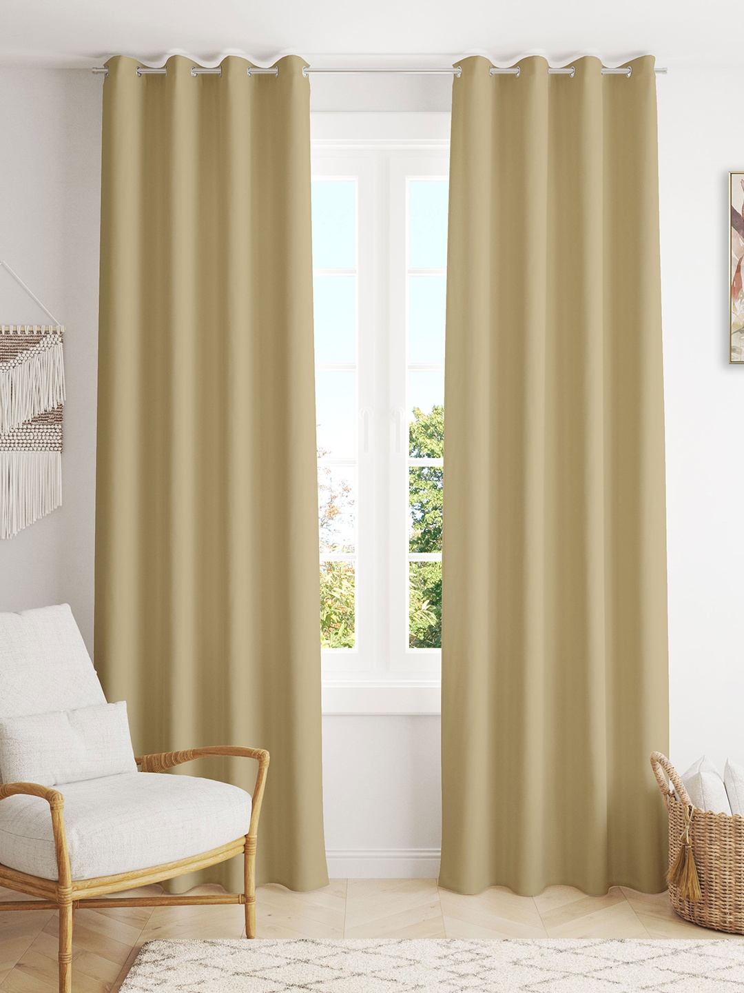 

HOMEMONDE Beige Set of 2 Black Out Window Curtain