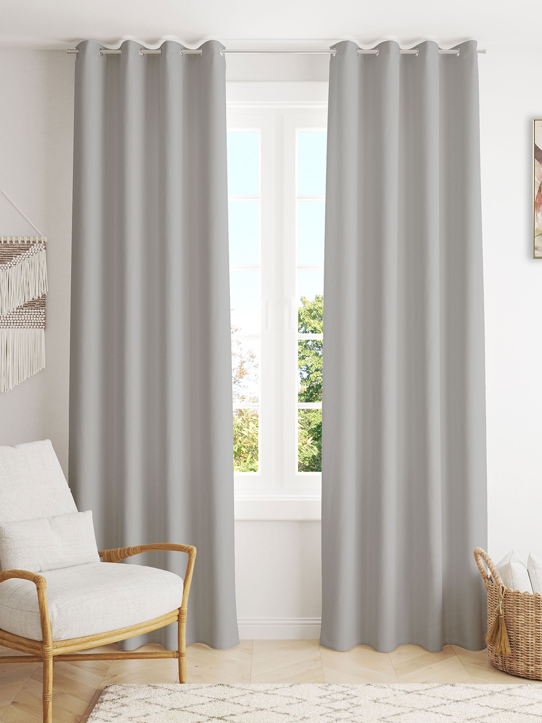 

HOMEMONDE Grey Set of 2 Black Out Window Curtain