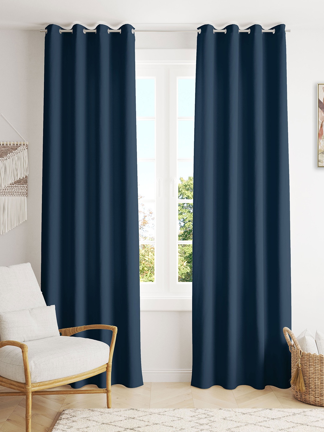 

HOMEMONDE Navy Blue 2 Pieces Black Out Window Curtains