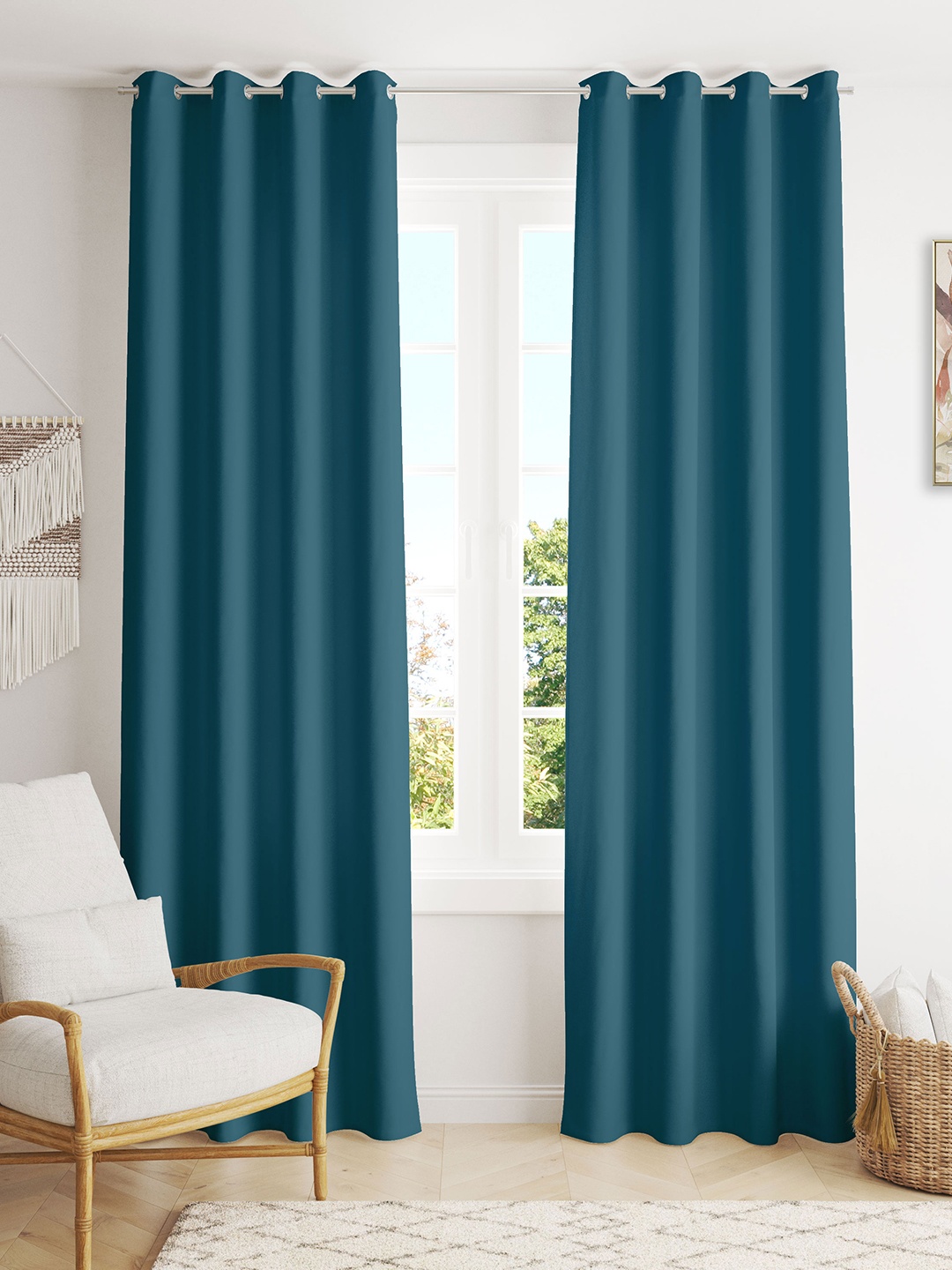 

HOMEMONDE Blue 2 Pieces Black Out Window Curtain