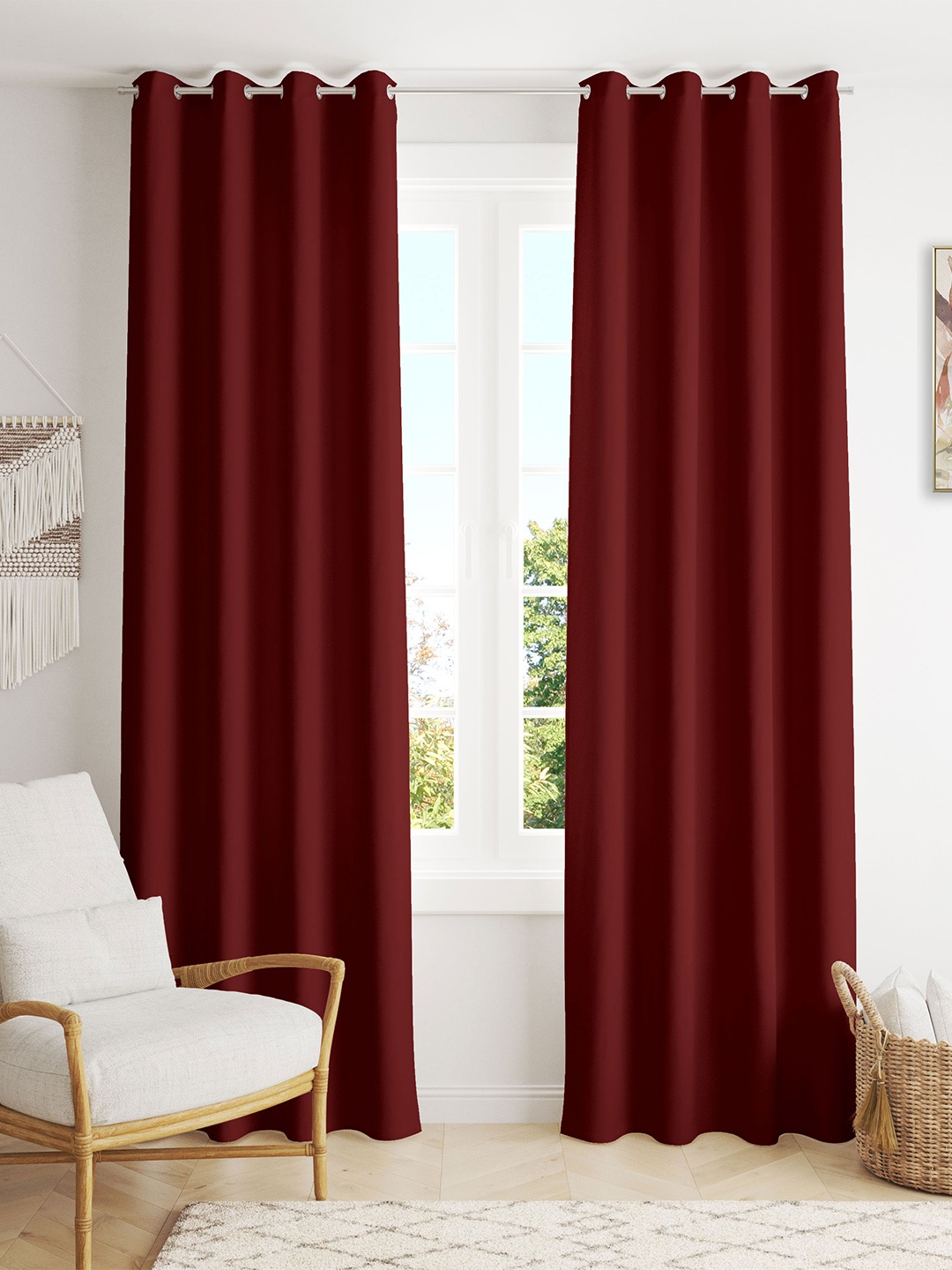 

HOMEMONDE Maroon 2 Pieces Black Out Long Door Curtain
