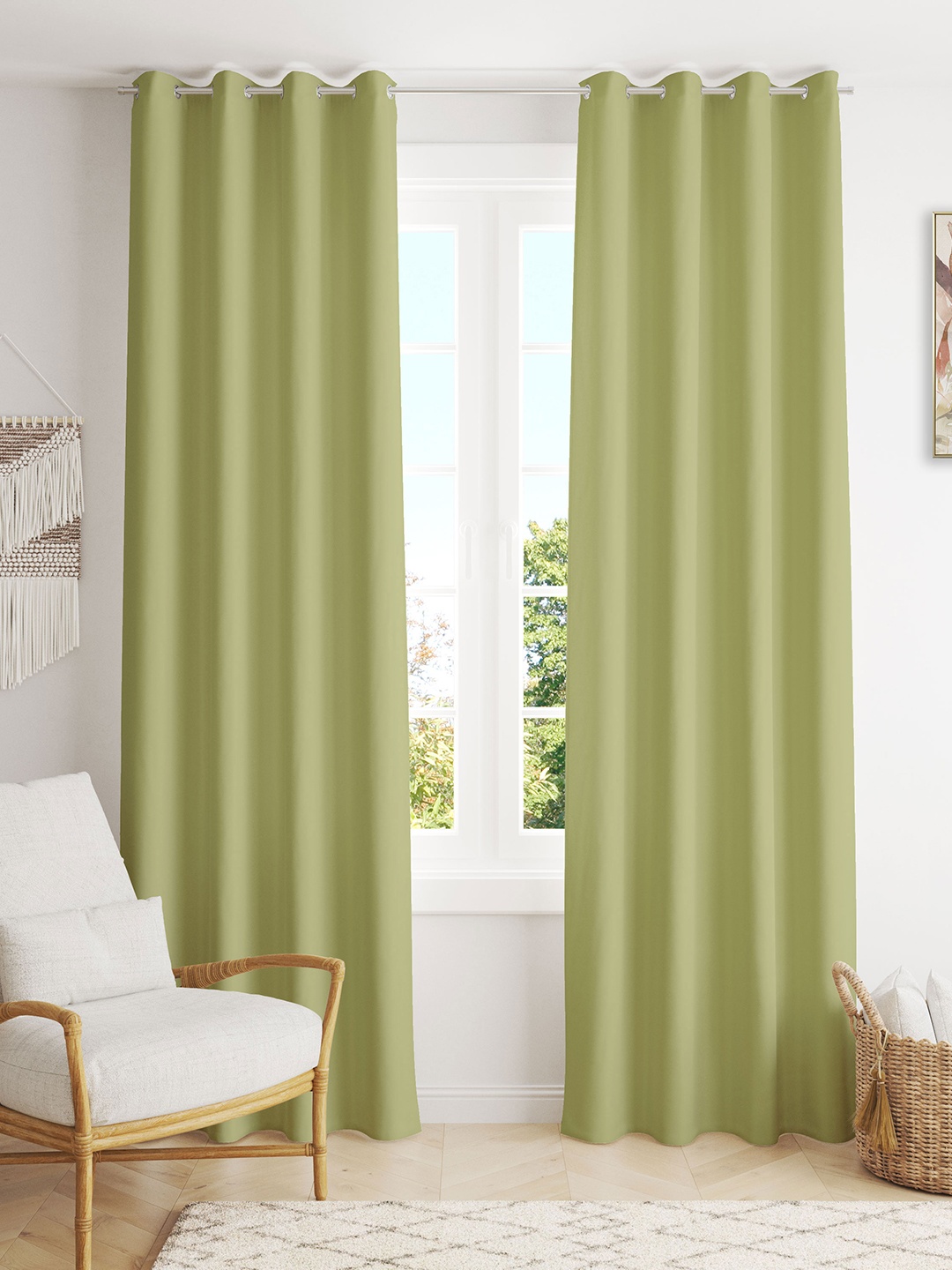 

HOMEMONDE Green Set of 2 Black Out Window Curtain