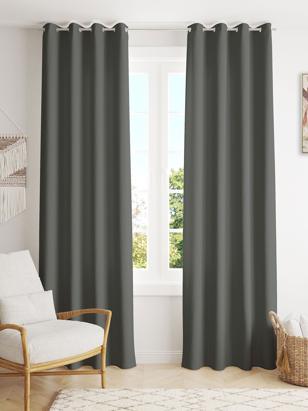 

HOMEMONDE Grey 2 Pieces Black Out Window Curtains