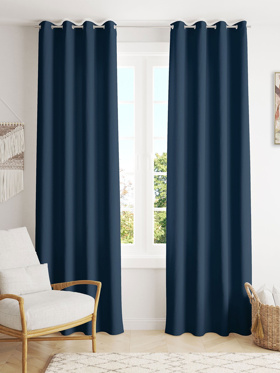 

HOMEMONDE Navy Blue 2 Pieces Black Out Long Door Curtain