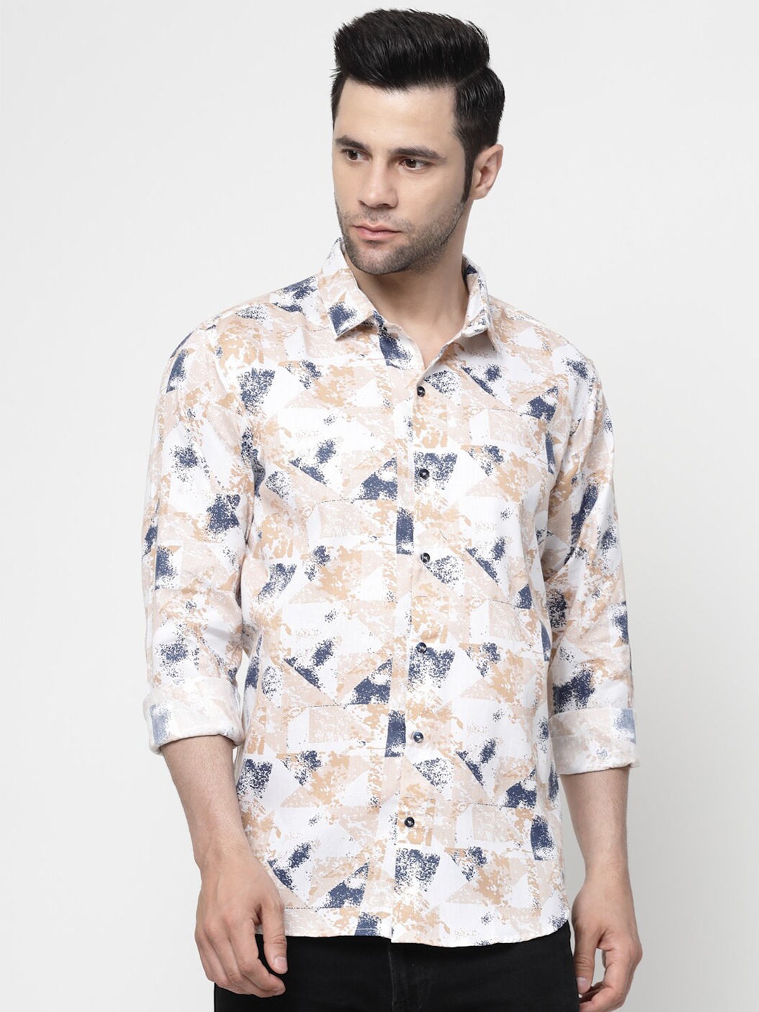 

ADWYN PETER New Abstract Printed Spread Collar Cotton Casual Shirt, Orange