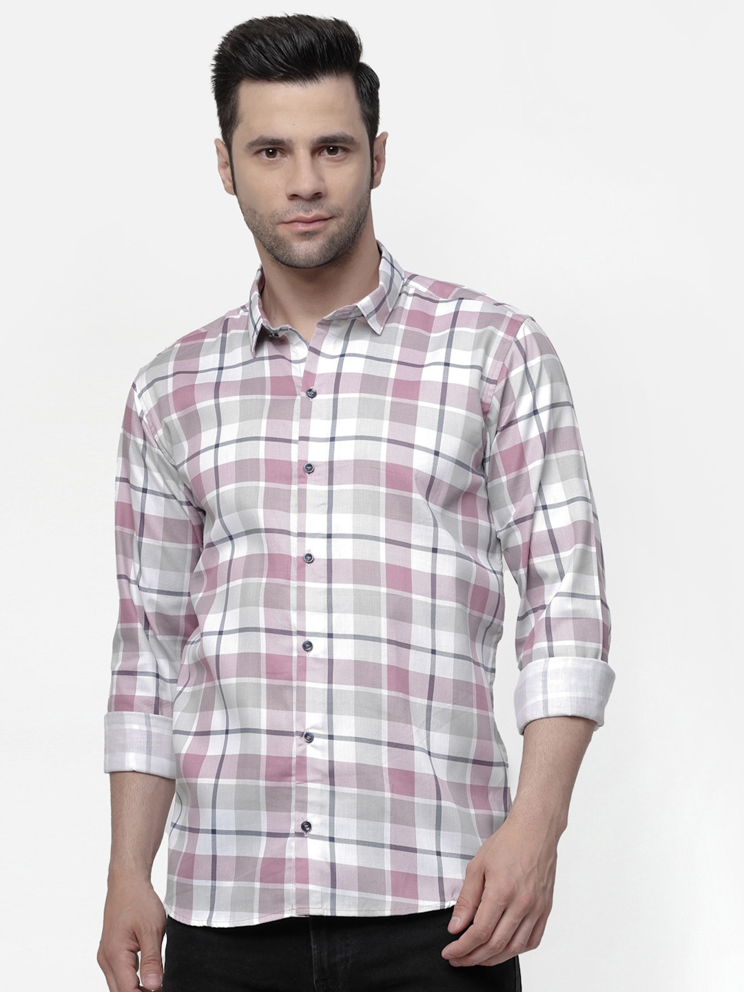 

ADWYN PETER New Tartan Checked Spread Collar Cotton Casual Shirt, Pink
