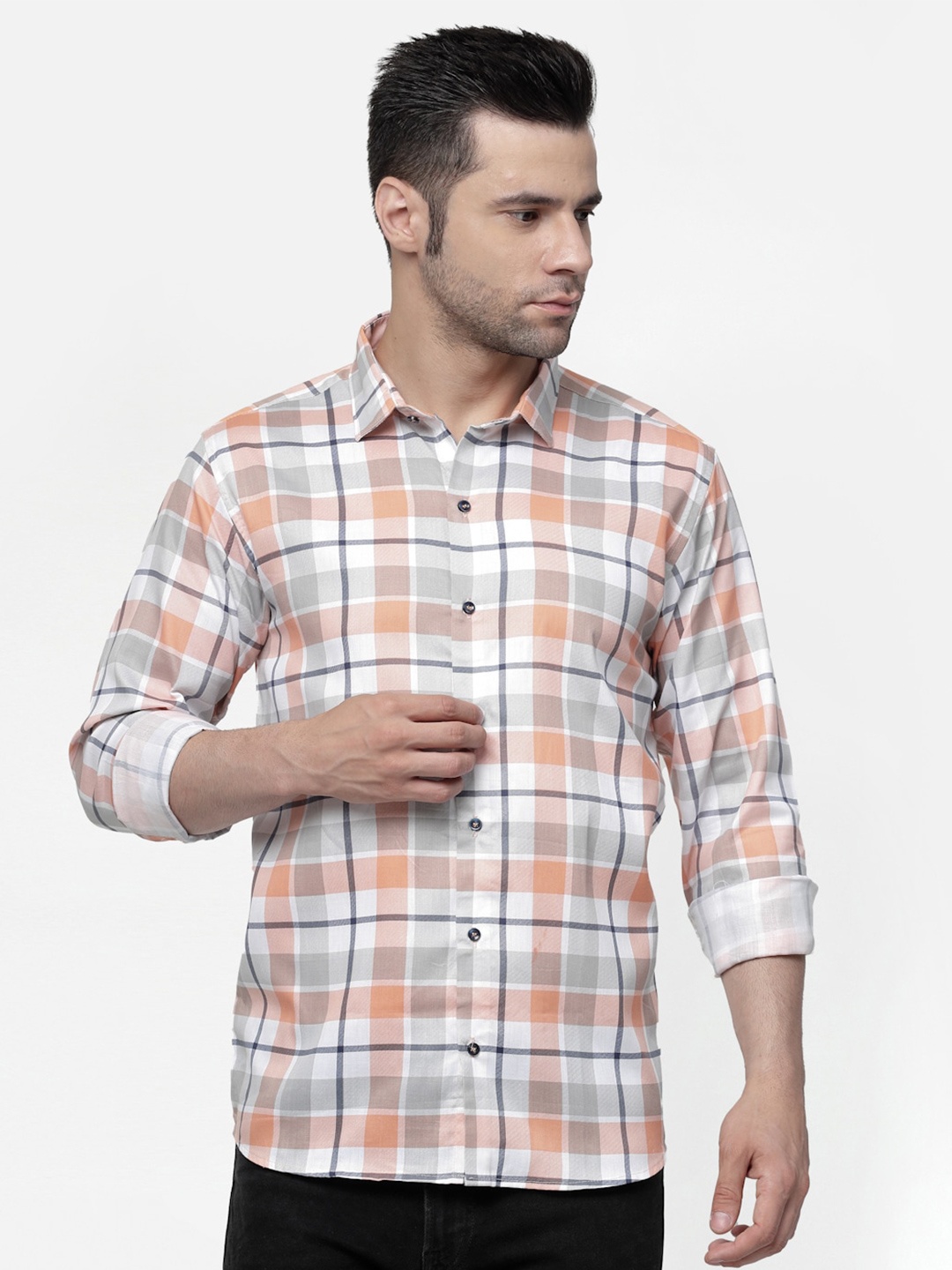 

ADWYN PETER New Tartan Checked Spread Collar Cotton Casual Shirt, Orange