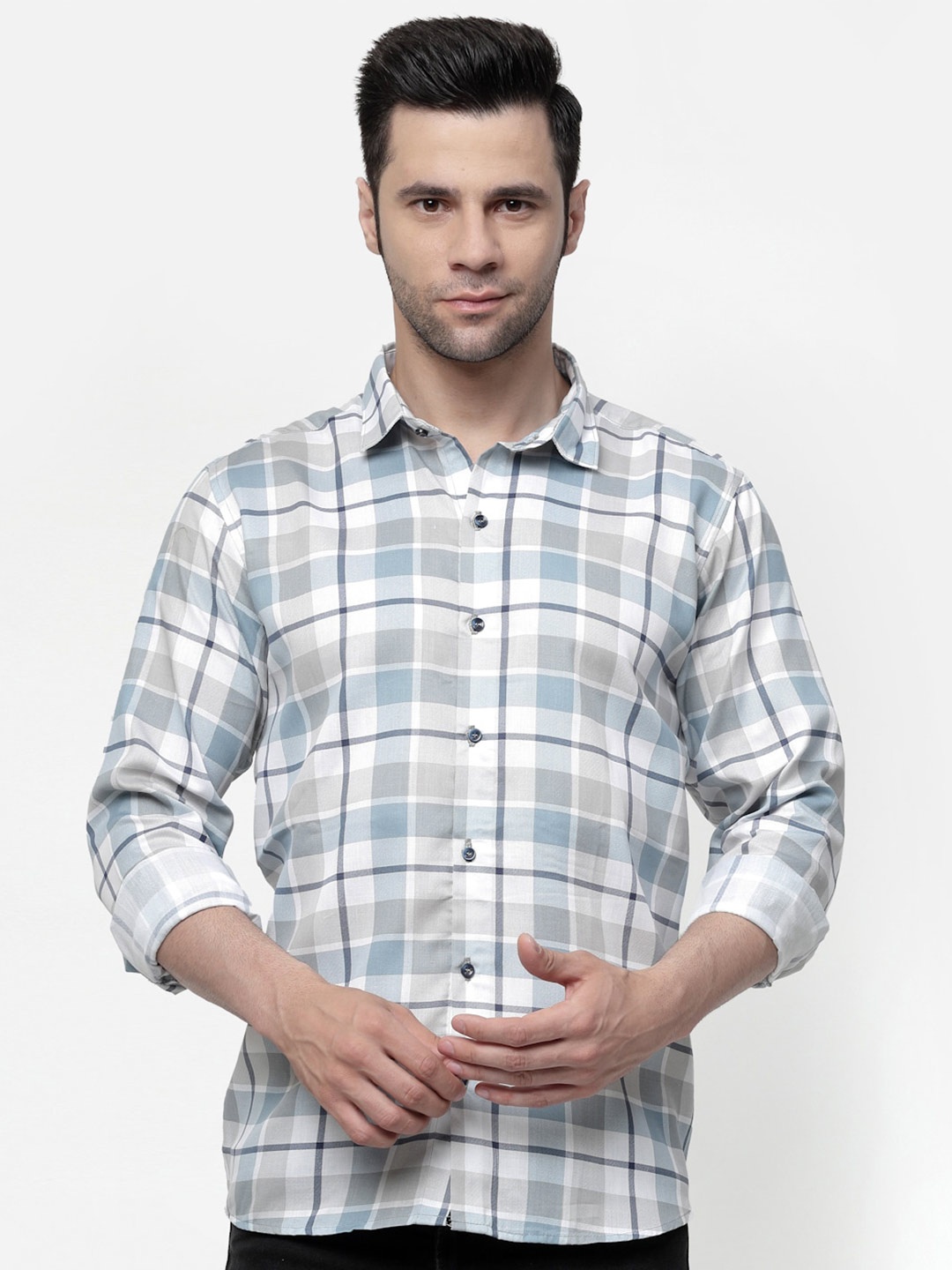 

ADWYN PETER Tartan Checked New Cotton Casual Shirt, Grey