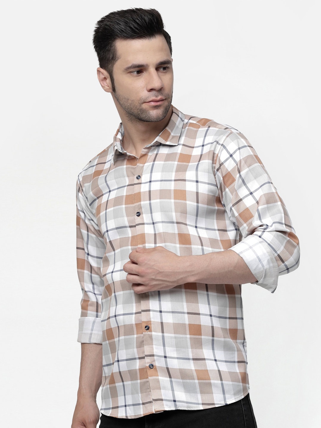 

ADWYN PETER Tartan Checked New Cotton Casual Shirt, Peach