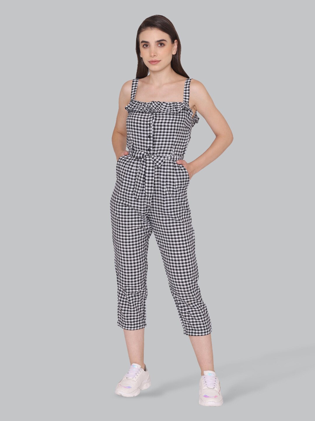 

CUFFS N LASHES Black & White Checked Basic Jumpsuit
