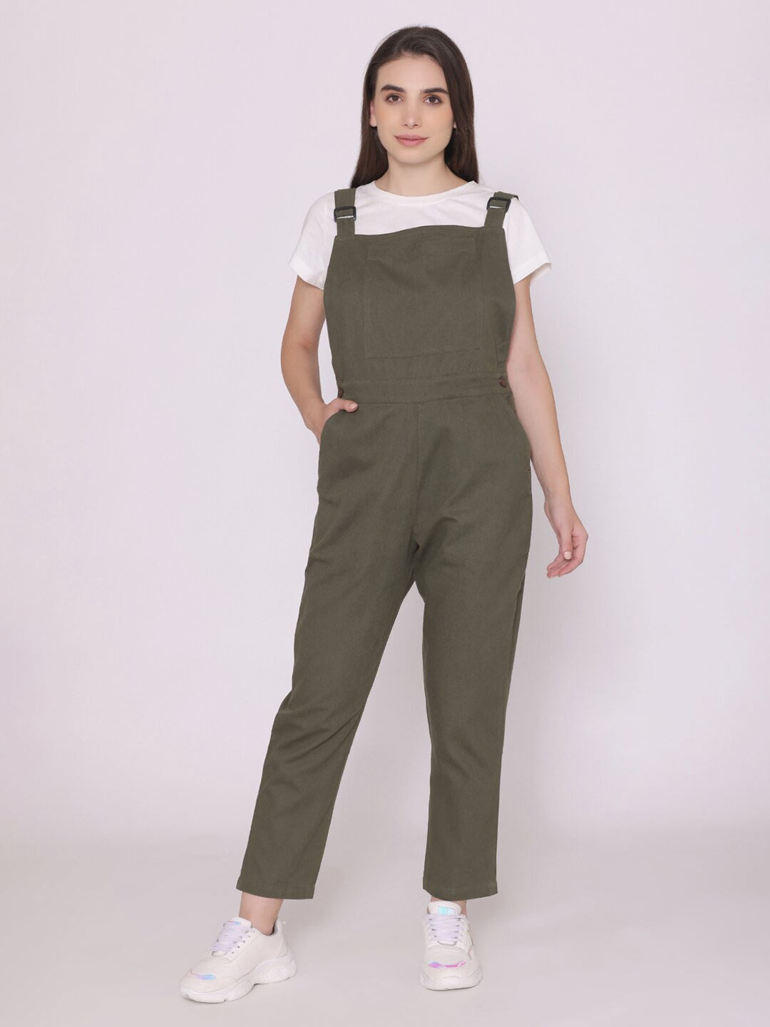 

CUFFS N LASHES Cotton Basic Jumpsuit, Olive