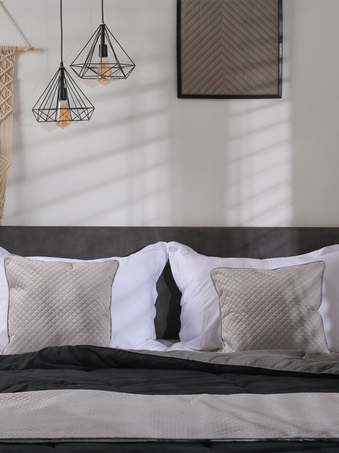 

THE SEWING CREST Silver-Toned 2 Pieces Geometric Velvet Square Cushion Covers