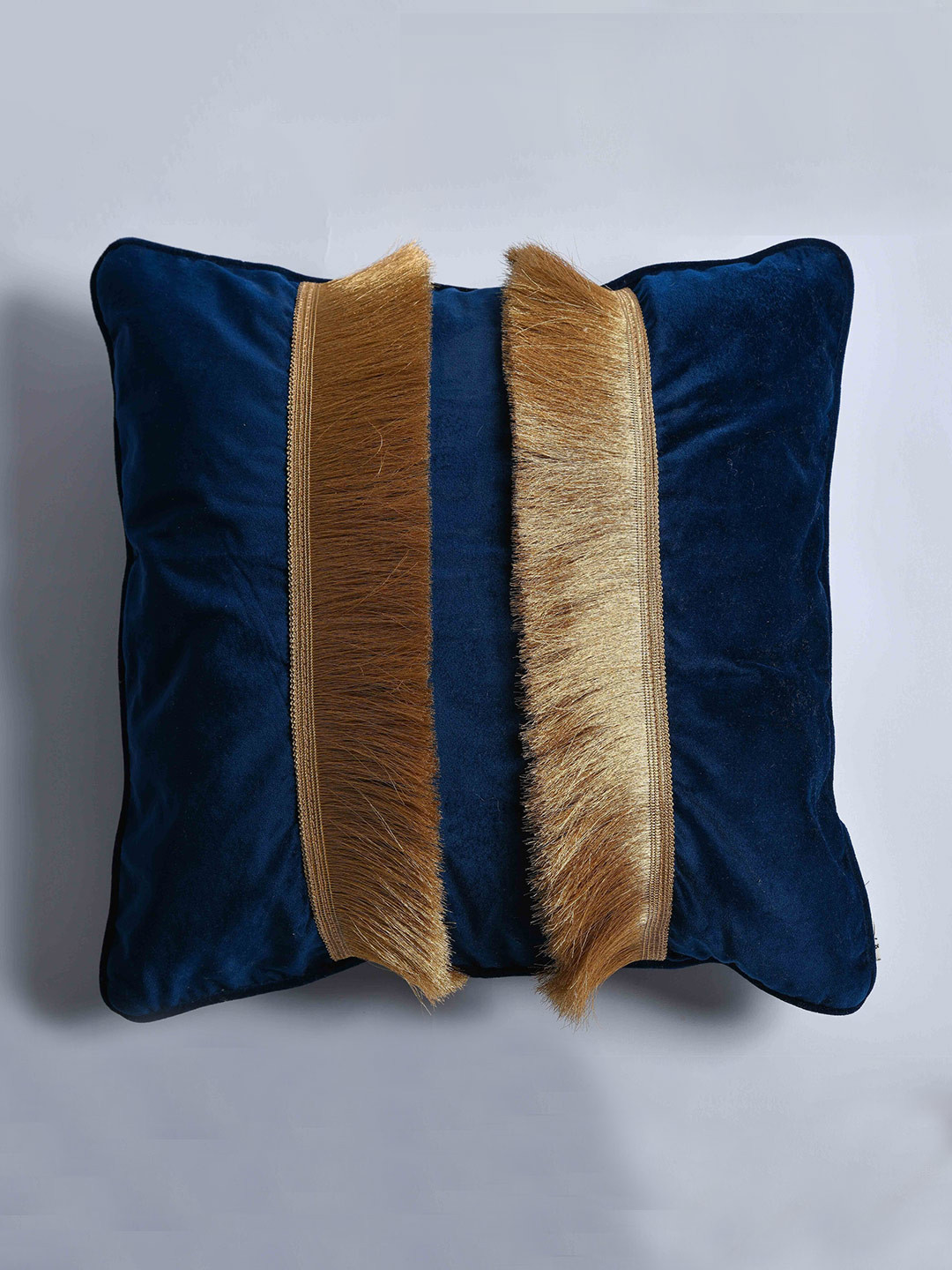 

THE SEWING CREST Blue & Brown 2 Pieces Embellished Velvet Square Cushion Covers