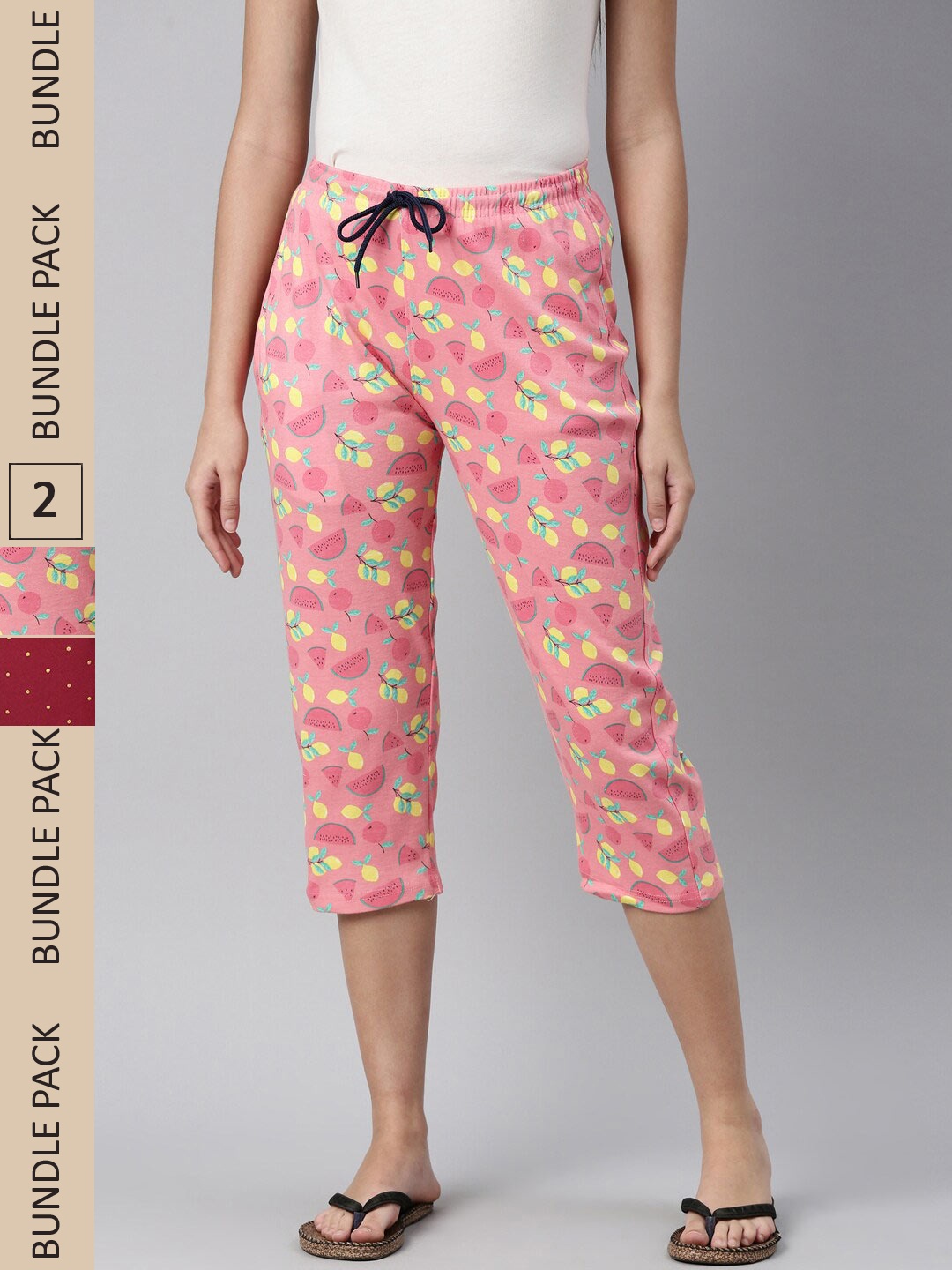 

Kryptic Pack of 2 Printed Mid-Rise Cotton Capris, Coral