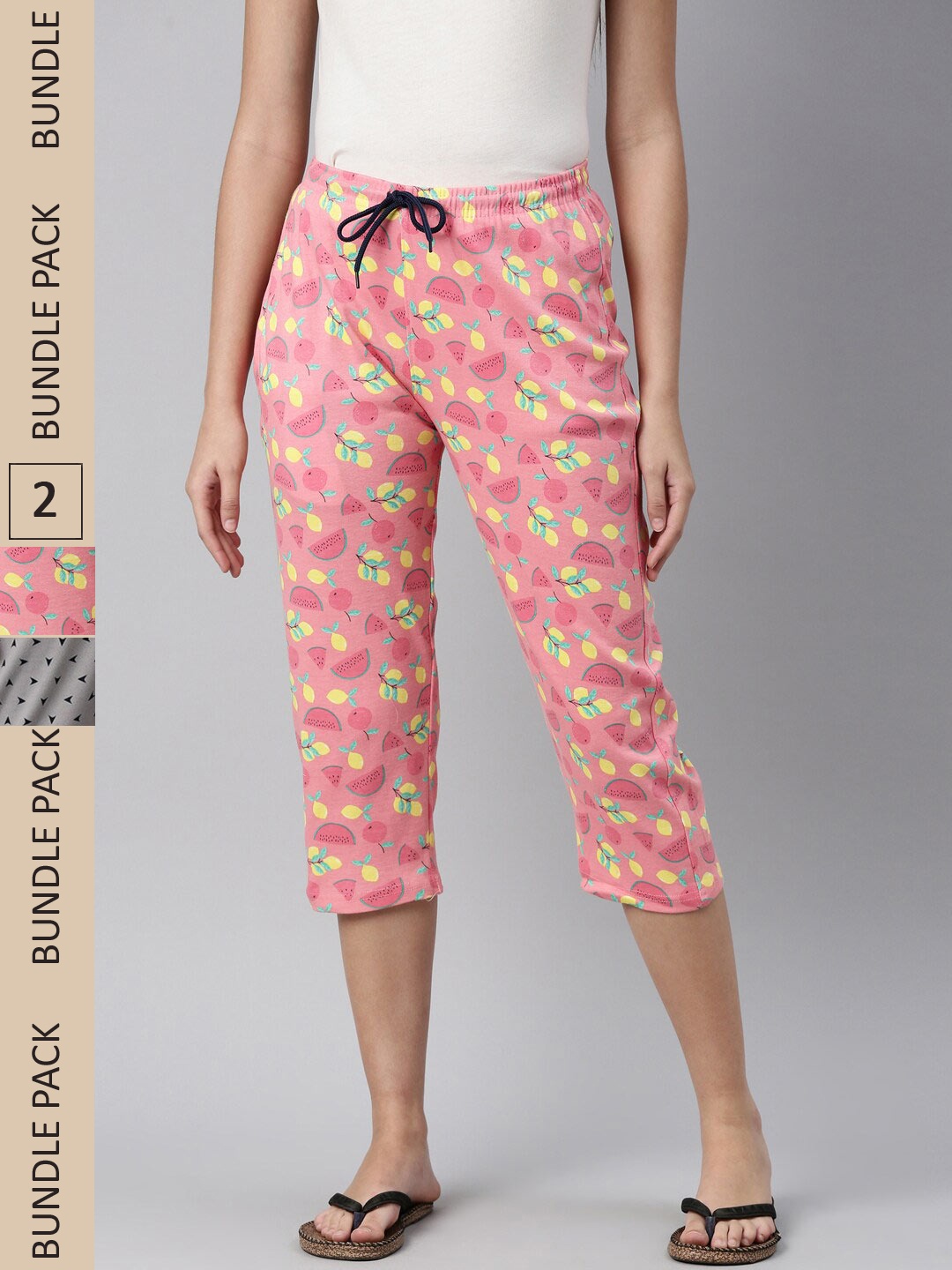 

Kryptic Women Pack Of 2 Printed Mid-Rise Pure Cotton Capris, Coral