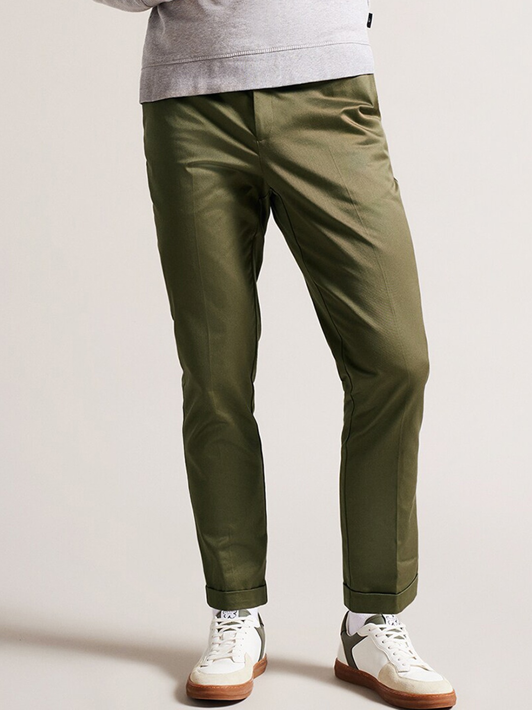 

Ted Baker Men Mid-Rise Cotton Trousers, Green