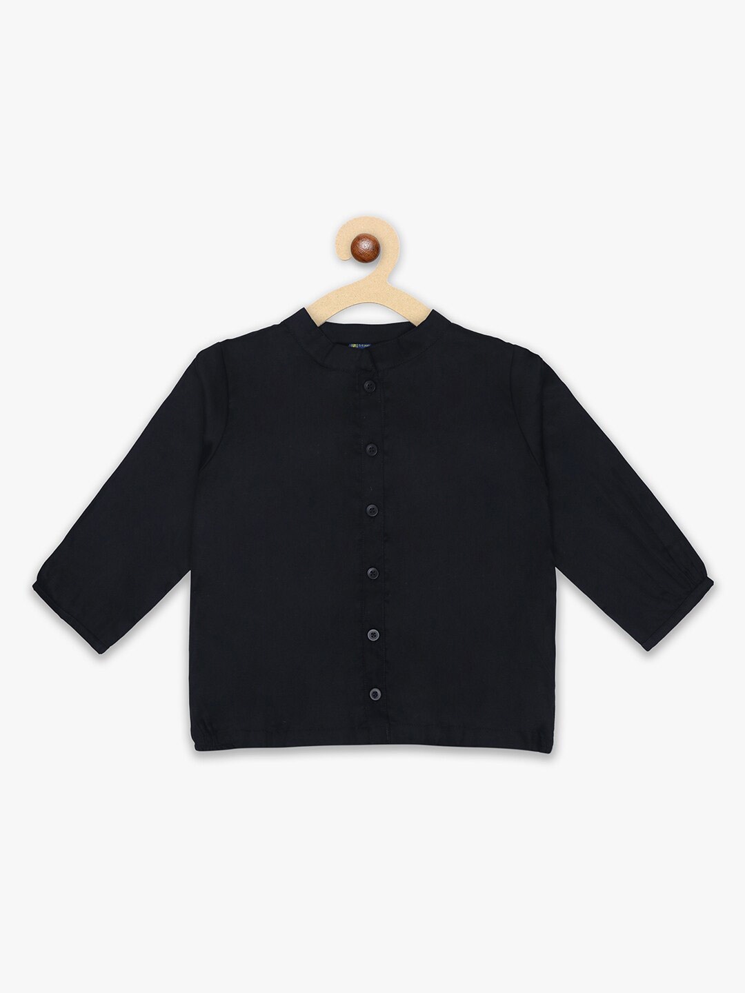 

YK Girl Mandarin Collar Pure Cotton Shirt Style Top, Black