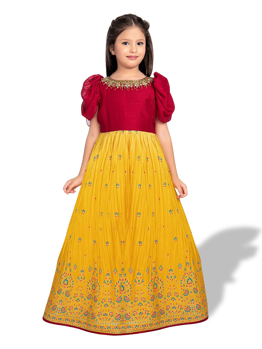 

BETTY Floral Print Puff Sleeve Maxi Ethnic Dress, Yellow