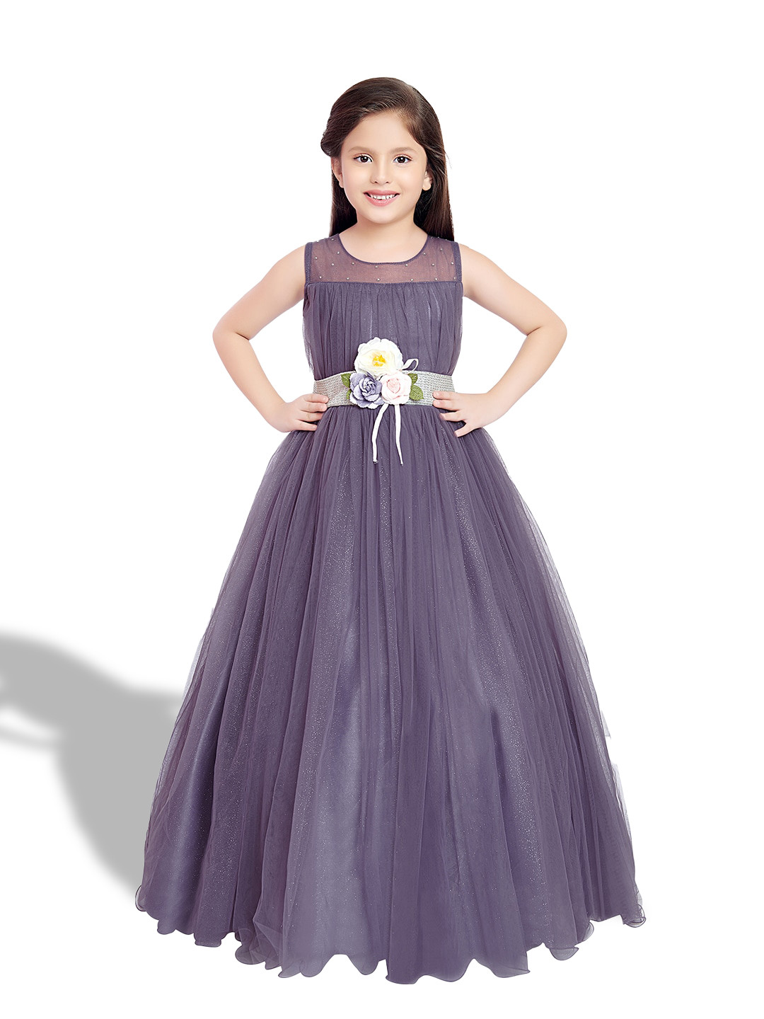 

BETTY Girls Embellished Net Maxi Gown, Purple