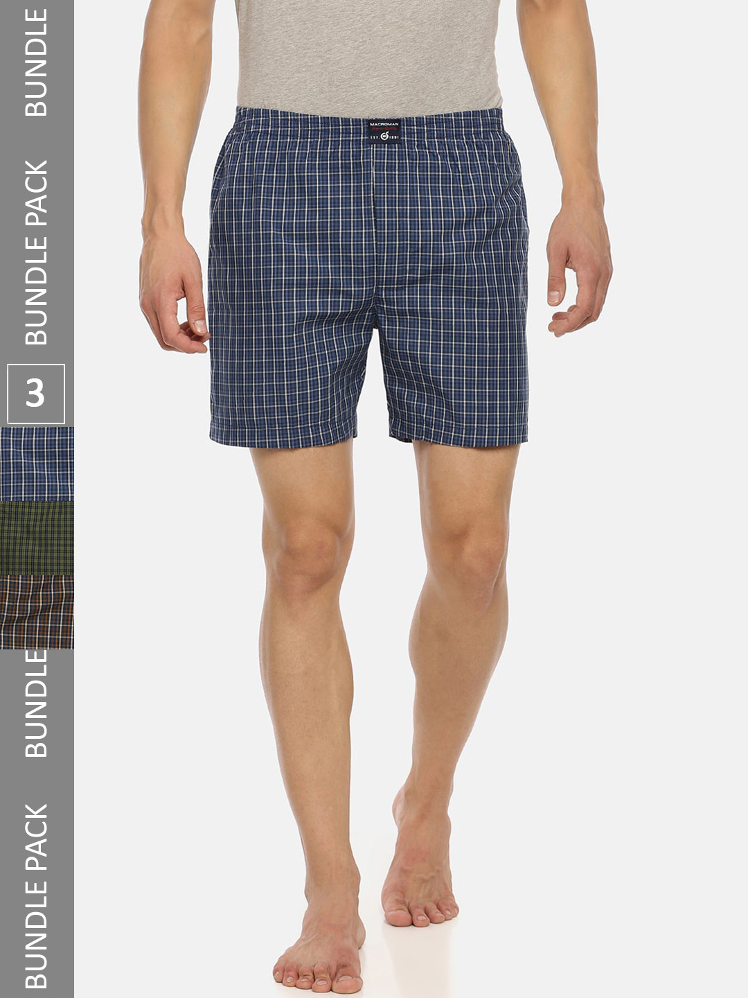 

Macroman M-Series Men Pack Of 3 Assorted Checked Pure Cotton Lounge Shorts