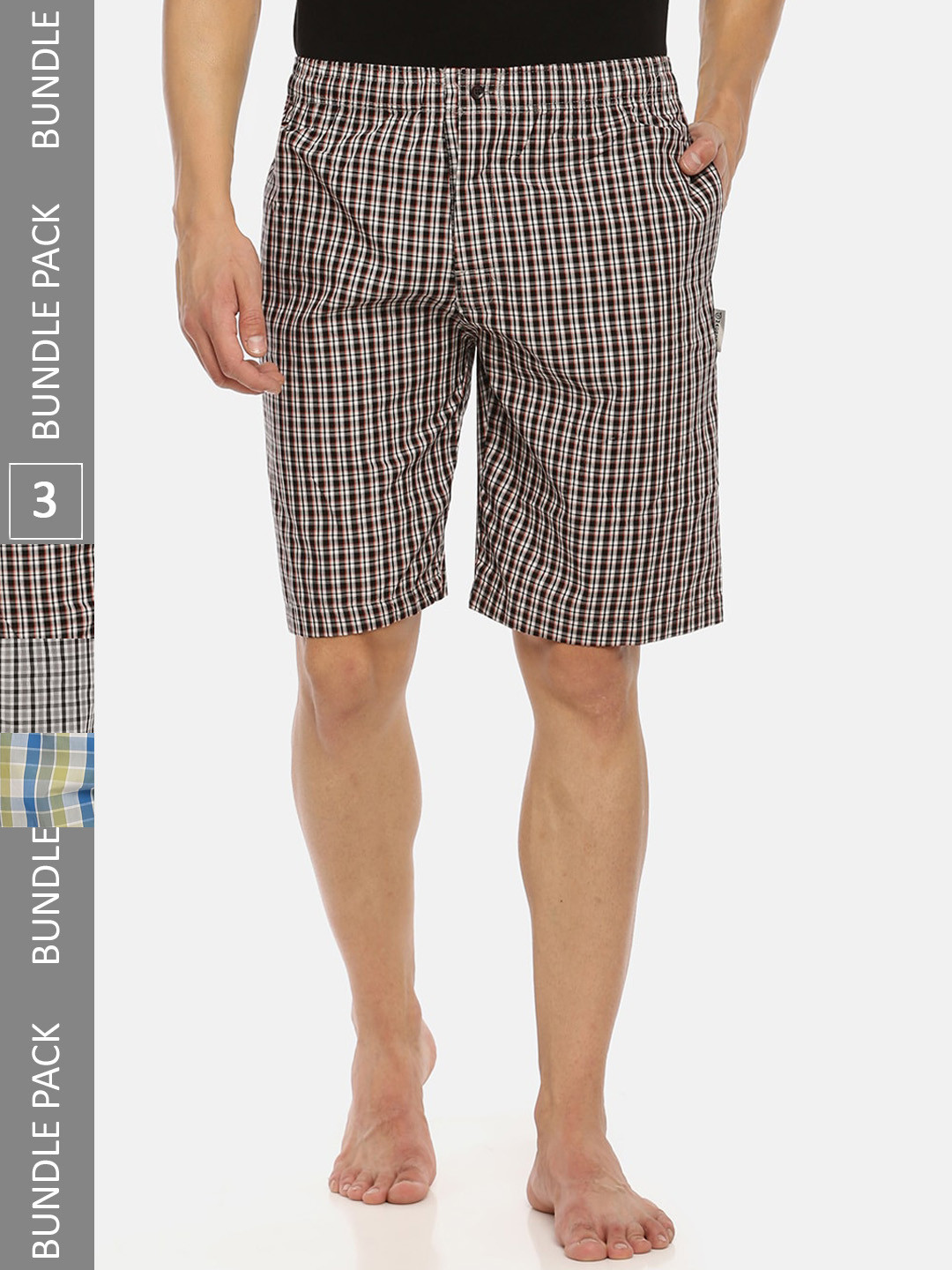

Macroman M-Series Men Pack Of 3 Assorted Checked Pure Cotton Lounge Shorts