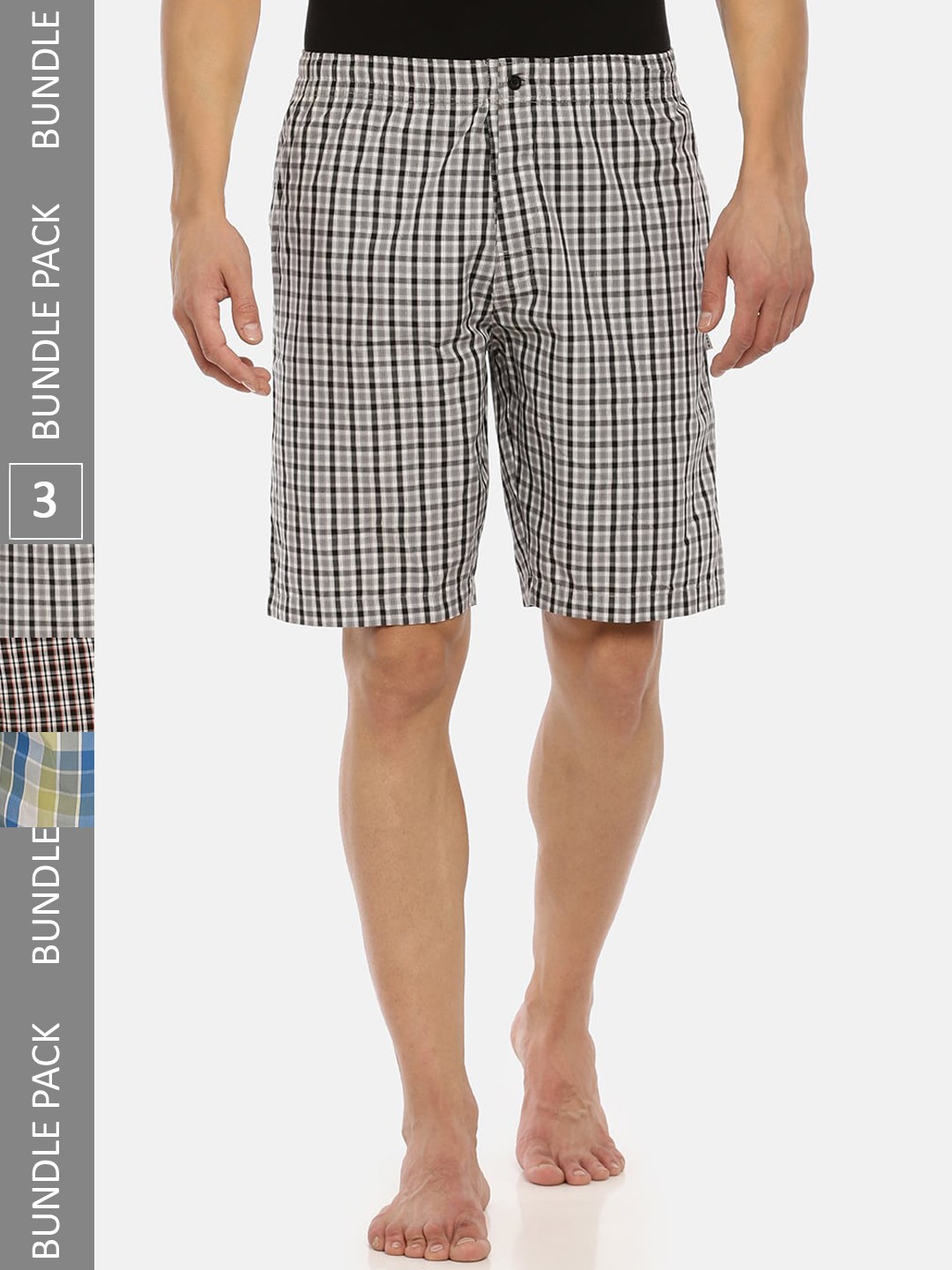 

Macroman M-Series Men Pack Of 3 Assorted Checked Pure Cotton Lounge Shorts
