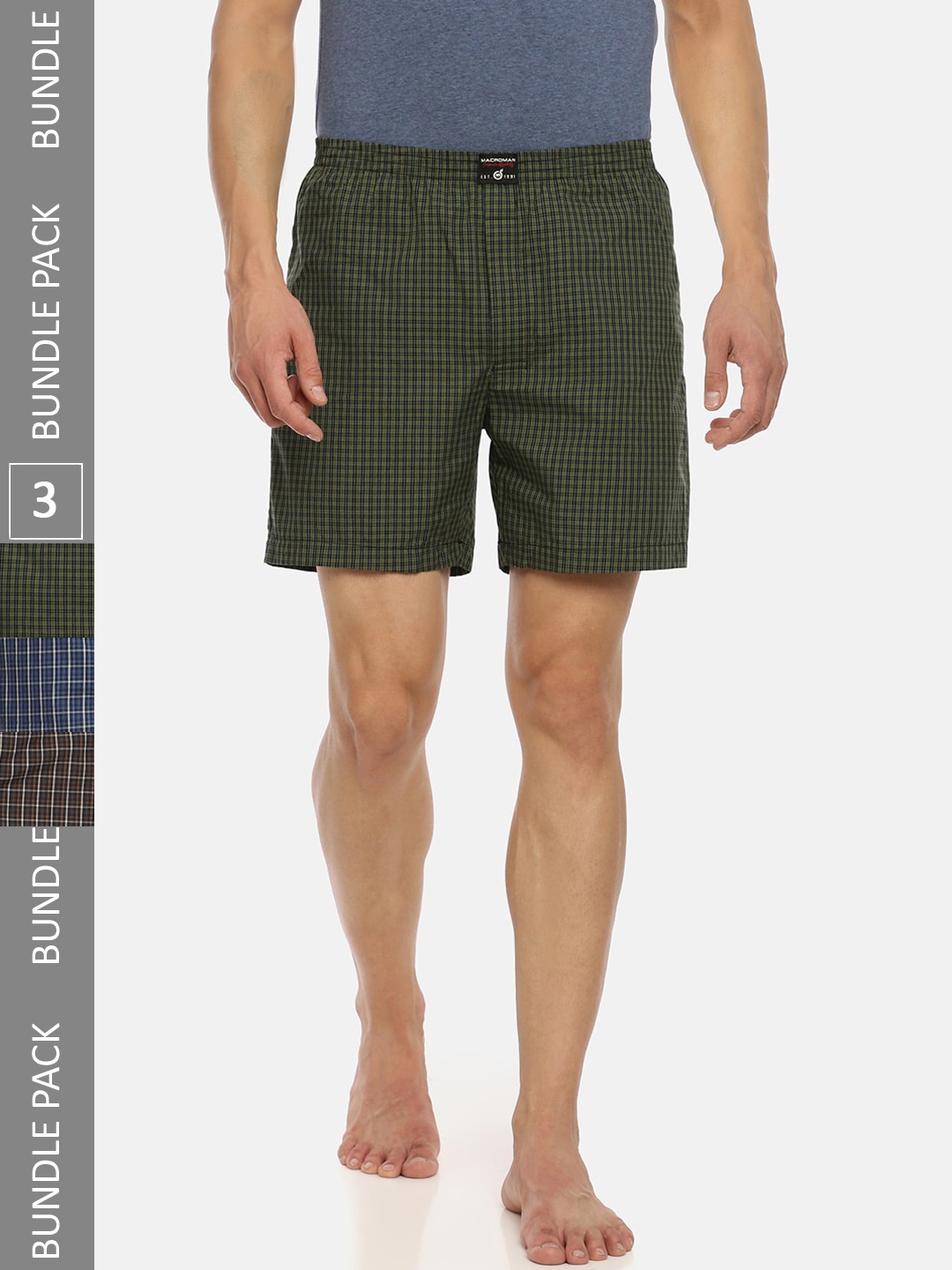 

Macroman M-Series Men Pack Of 3 Assorted Checked Pure Cotton Lounge Shorts