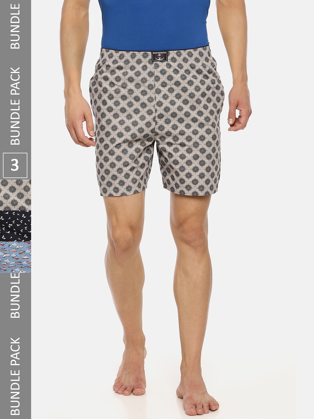 

Macroman M-Series Men Pack Of 3 Assorted Printed Pure Cotton Lounge Shorts
