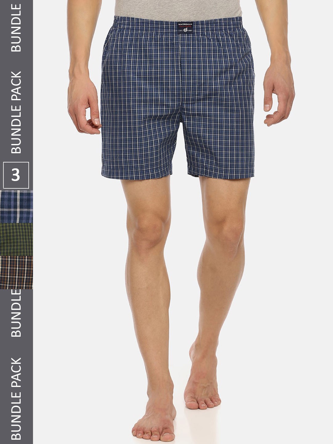

Macroman M-Series Men Pack Of 3 Assorted Checked Pure Cotton Lounge Shorts