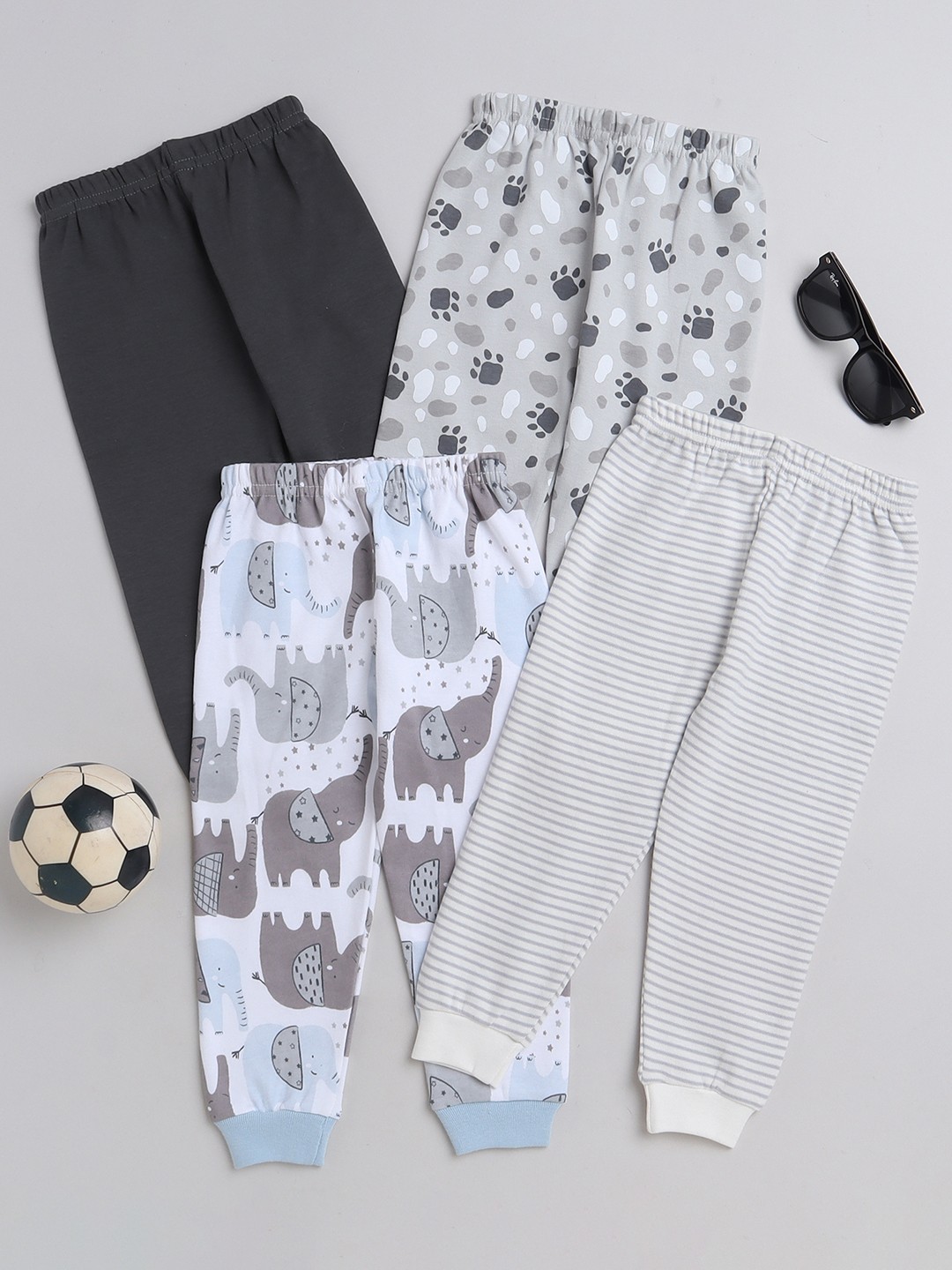 

BUMZEE Infant Boys Pack of 4 Mid-Rise Printed Cotton Joggers, White
