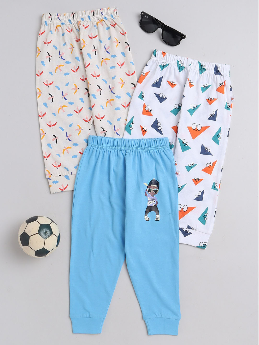 

BUMZEE Boys Pack of 3 Mid-Rise Printed Cotton Joggers, White