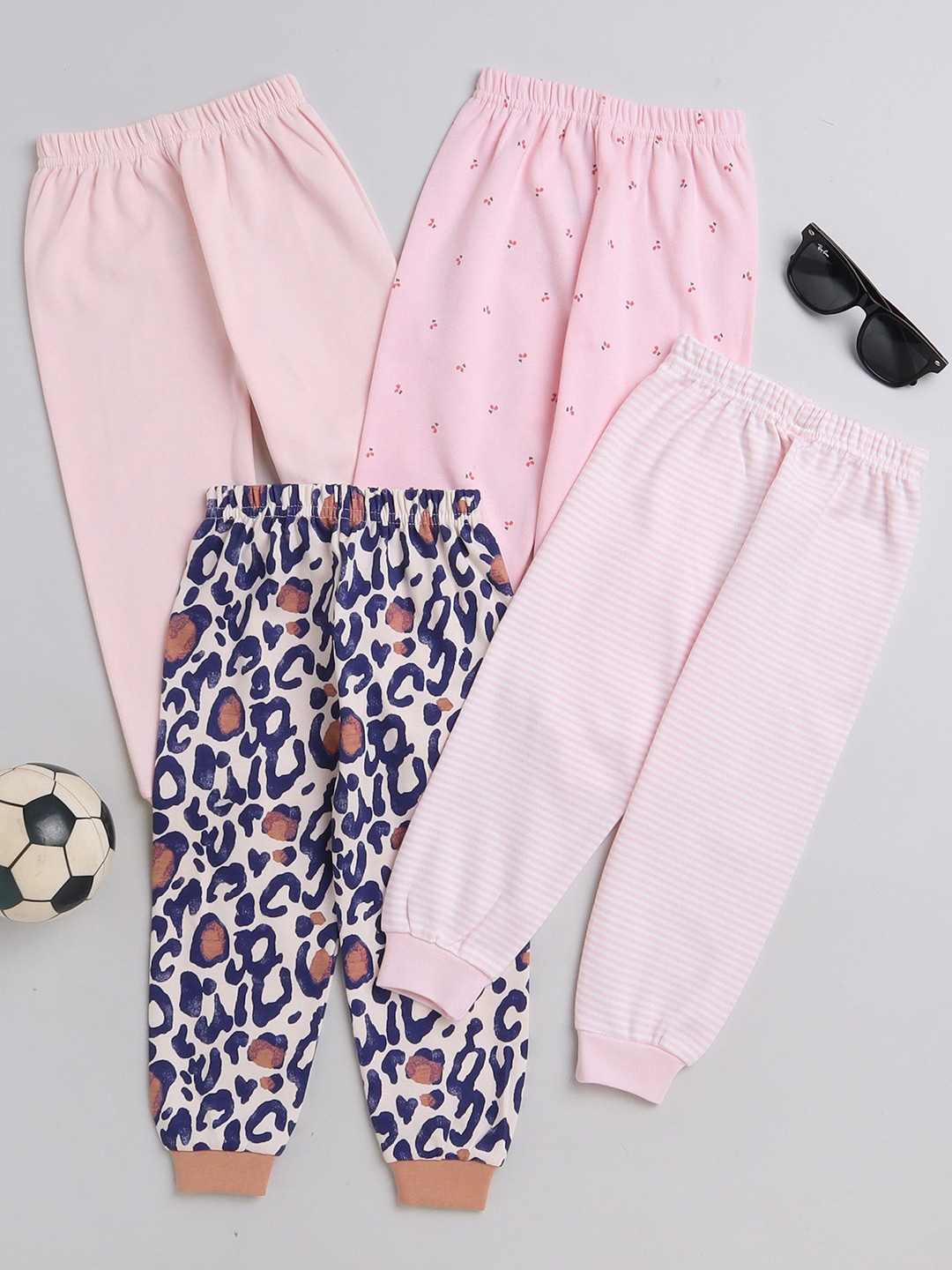 

BUMZEE Infant Girls Pack Of 4 Printed Cotton Joggers, Pink