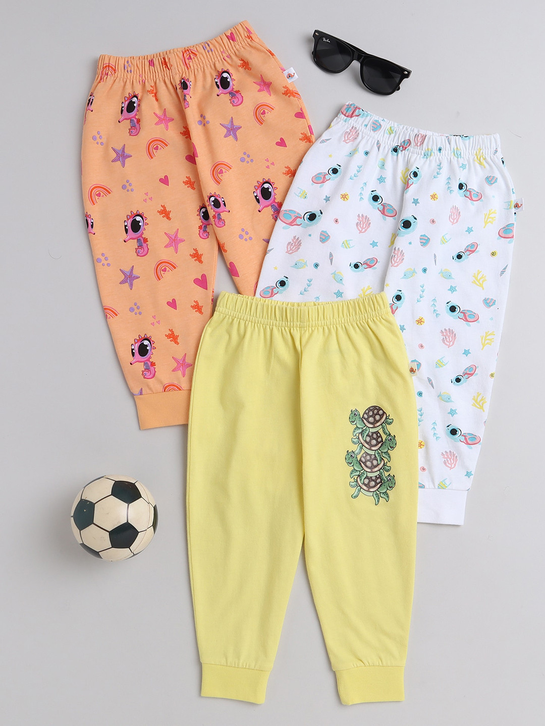 

BUMZEE Girls Pack Of 3 Printed Cotton Joggers, White