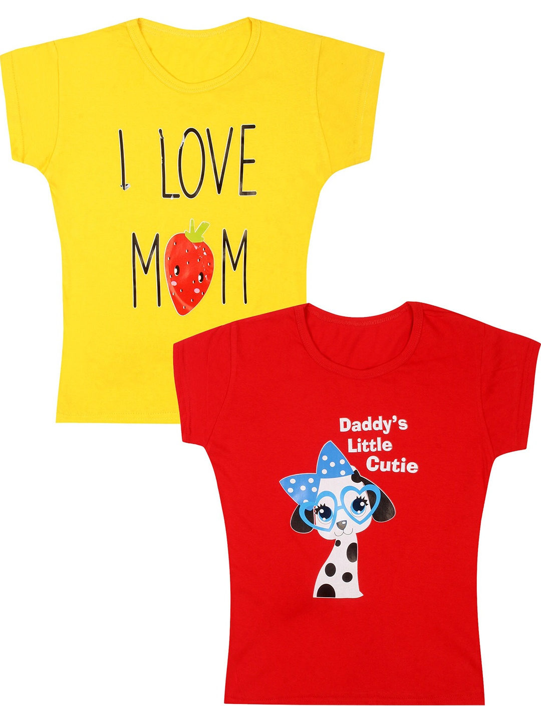 

CAREPLUS Girls Pack Of 2 Typography Printed Round Neck Cotton T-Shirts, Yellow