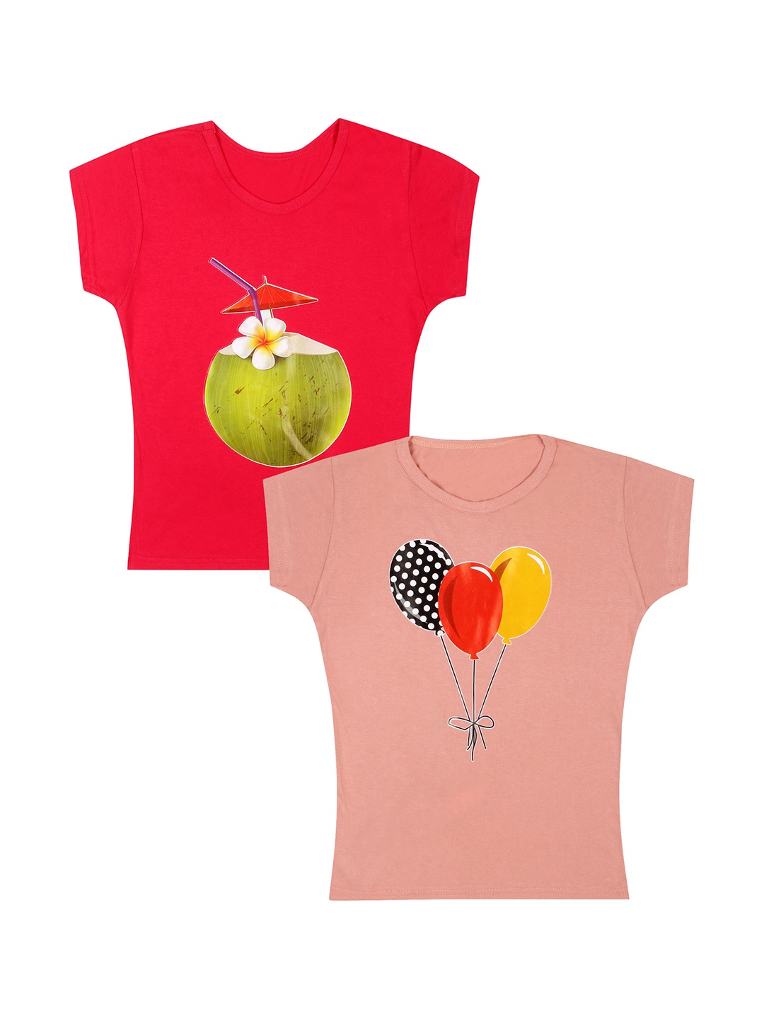 

CAREPLUS Pack Of 2 Printed Cotton T-Shirts, Peach