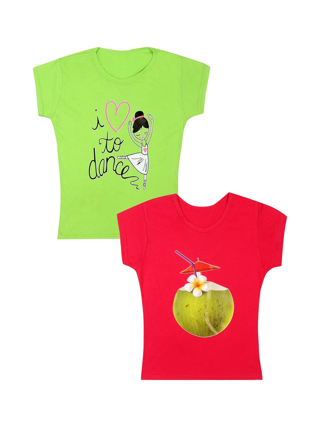 

CAREPLUS Pack Of 2 Printed Cotton T-Shirts, Lime green