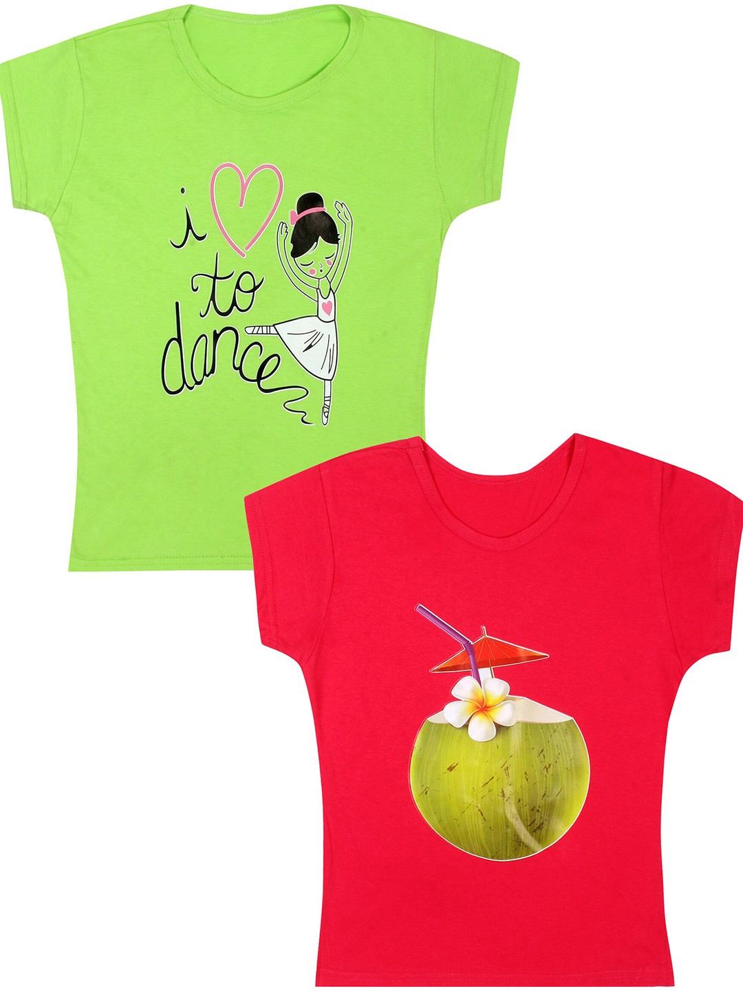 

CAREPLUS Girls Pack Of 2 Graphic Printed Casual Knitted Cotton Tops, Red