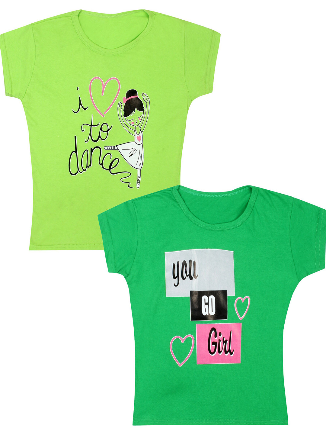 

CAREPLUS Girls Pack Of 2 Typography Printed Round Neck Cotton T-shirt, Assorted