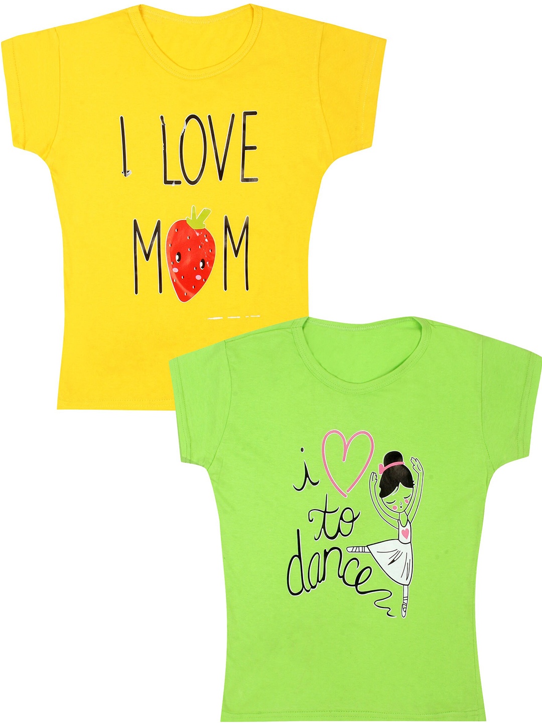 

CAREPLUS Girls Pack Of 2 Typography Printed Cotton T-shirts, Yellow